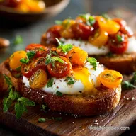 Cherry Tomato Recipes: Easy Burst Tomato Burrata Toast Appetizer.