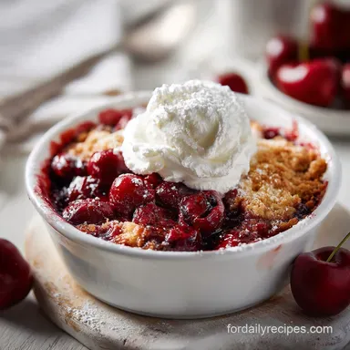 3 Ingredient Cherry Dump Cake Recipe with Whipped Cream Recipe Card