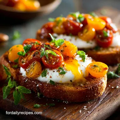 Cherry Tomato Recipes: Easy Burst Tomato Burrata Toast Appetizer.