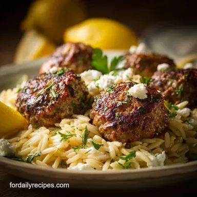 Ground Lamb Recipes: Bright Greek Keftedes with Feta Lemon Orzo Recipe Card