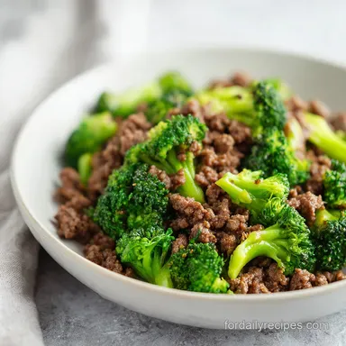 Ground Beef and Broccoli in 20 Minutes Recipe Card