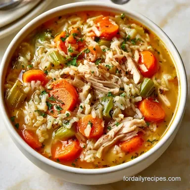 Healthy Chicken Rice Soup for 6 Servings Recipe Card
