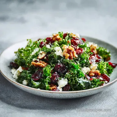 Kale Salad with Cranberry Walnut and Feta for 4 Servings Recipe Card