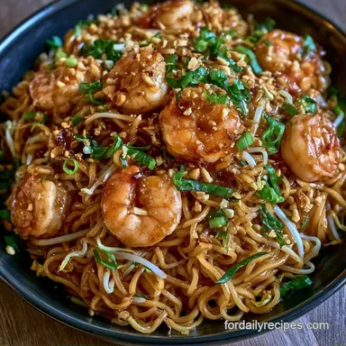 Pad Thai with Shrimp for 4 Servings Recipe Card