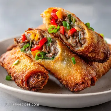 Philly Cheesesteak Egg Rolls: Crispy Baked Recipe Card
