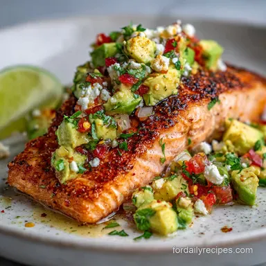 Salmon Avocado Feta Salsa for 4 Servings Recipe Card