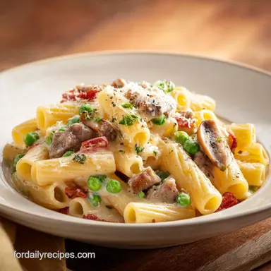 Sausage Alfredo Rigatoni in 30 Minutes for 6 Servings Recipe Card