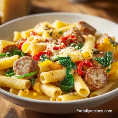 Sausage Alfredo Rigatoni in 30 Minutes for 6 Servings