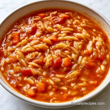One-Pot Tomato Orzo Soup Recipe Card