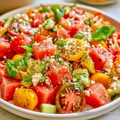 Tomato Watermelon Salad with Feta Recipe Card