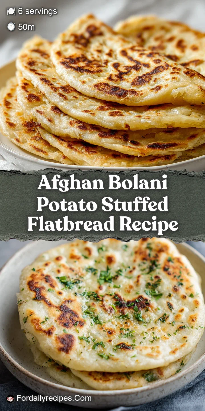 Close-up of blistered, golden flatbread. Green herbs and creamy potato filling visible inside. Delicious, inviting texture.