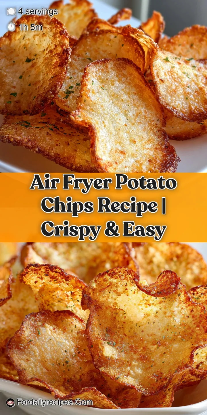 Close-up on a single, perfectly golden and blistered air fryer potato chip, showcasing its crispy texture and inviting color.