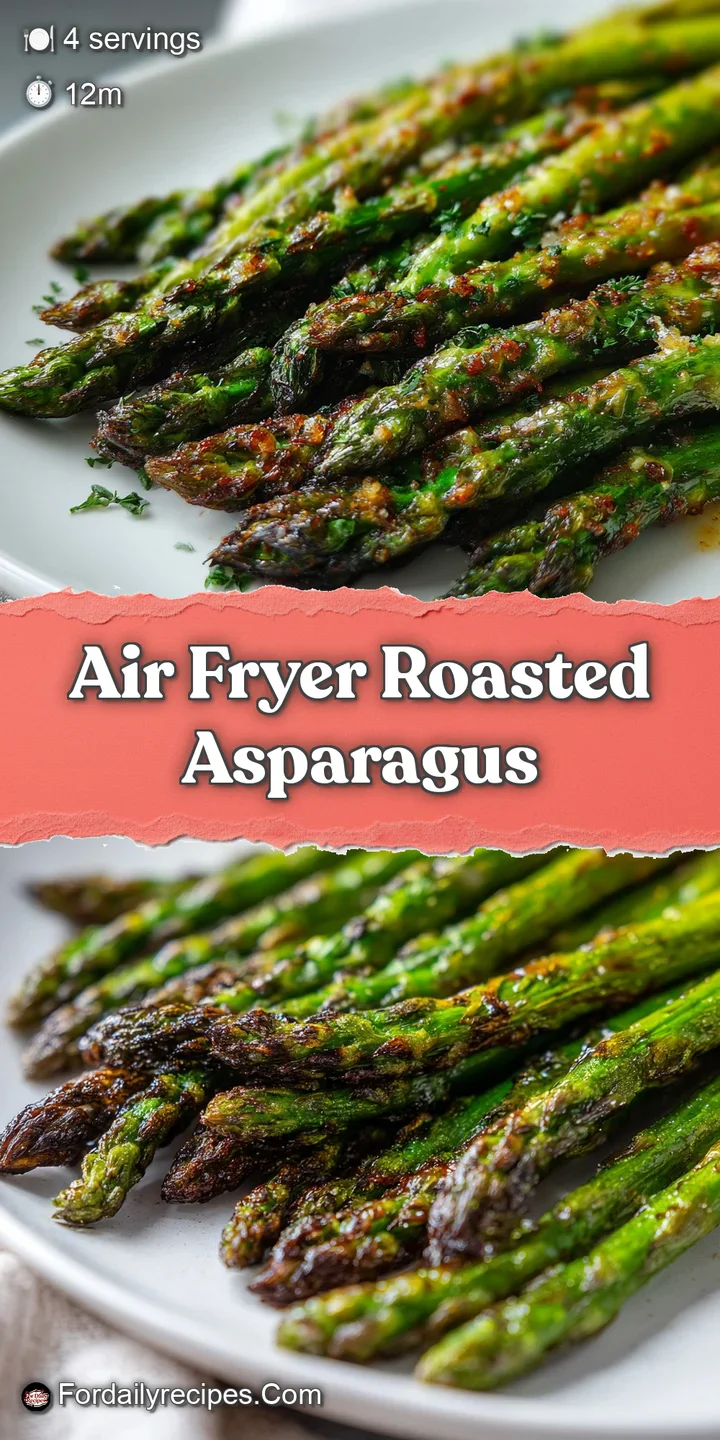 Close-up shows tender asparagus tips, roasted to a slight crisp, glistening with oil, and a dusting of flaky sea salt.