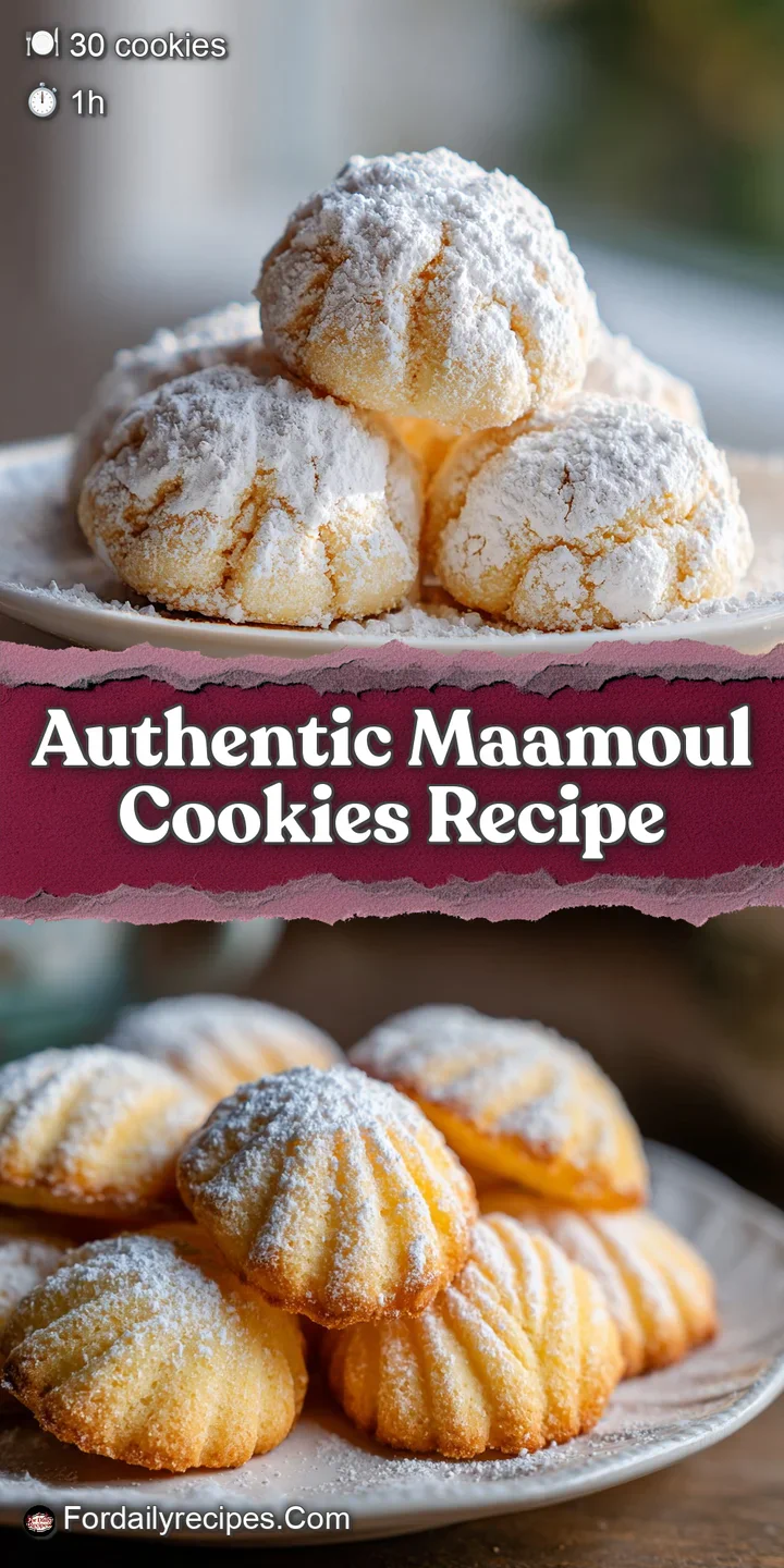 Close-up of a perfectly shaped Maamoul cookie, revealing a rich date filling and a buttery, crumbly texture.