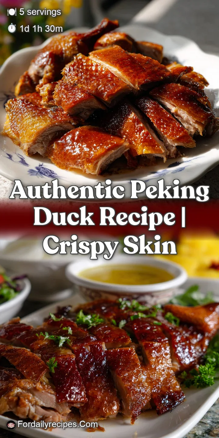 Close-up of succulent duck skin, expertly crisped to a deep, rich brown, contrasting beautifully with the tender, juicy me...