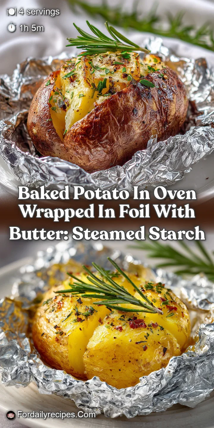 Close-up of a steaming baked potato interior, soft and creamy texture, with melting butter glistening in the light. Delici...