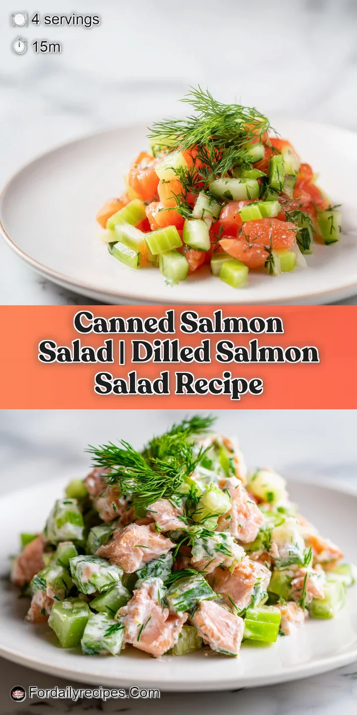 Macro shot of juicy pink salmon pieces coated in a glossy dressing with fresh dill and crisp green lettuce.