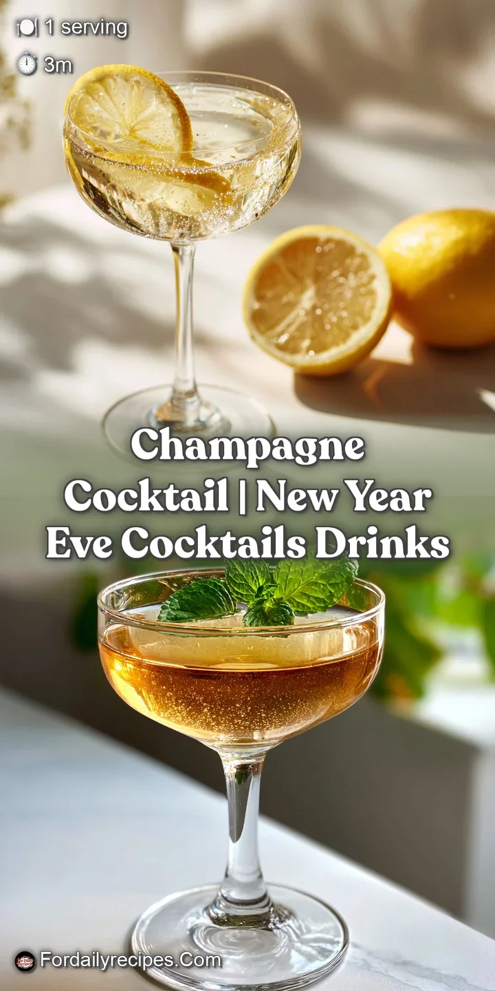 Close-up of a champagne cocktail, bubbles rising, sugar crystals sparkle on the glass rim, and cherry adds a burst of color.