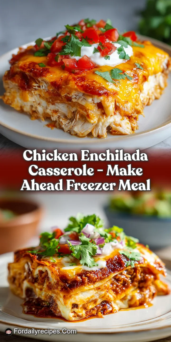 Close-up view of a cheesy chicken enchilada casserole, highlighting the saucy, rich texture and browned edges of the melte...