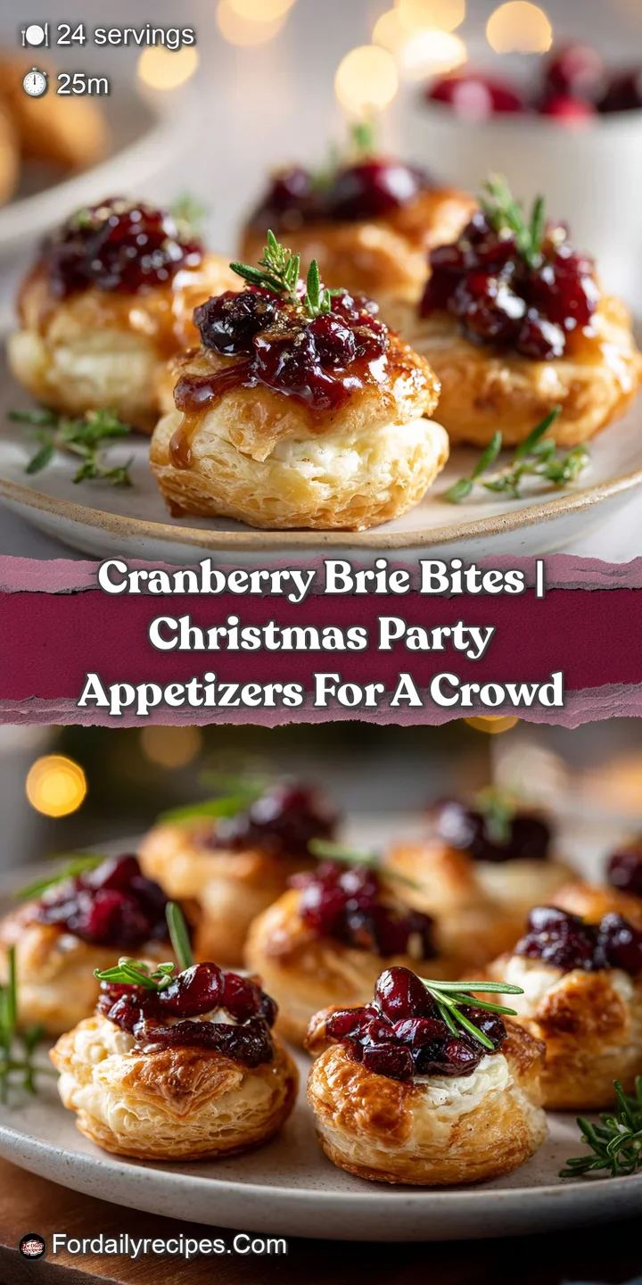 Close-up of oozing melted brie and glistening ruby-red cranberries on a golden pastry shell
