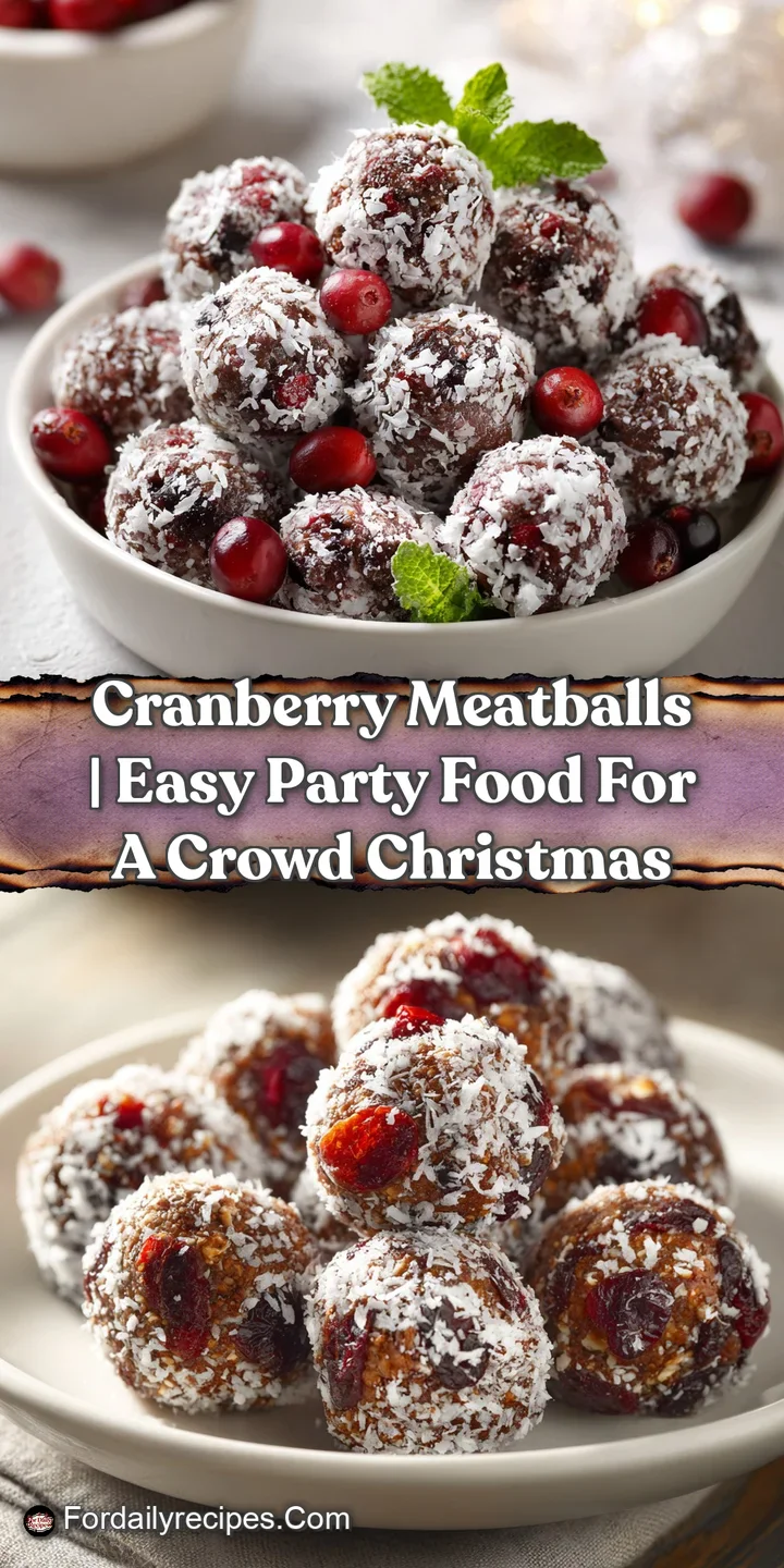 Close-up of a juicy, perfectly cooked meatball coated in a glistening, vibrant cranberry glaze