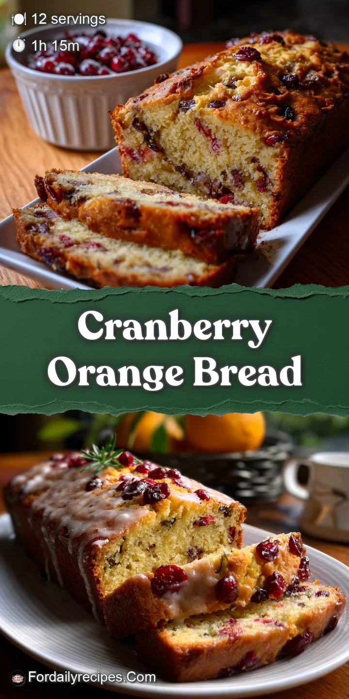 Close-up of moist cranberry orange bread, showcasing the texture of the crumb, vibrant cranberries, and glistening sugary ...