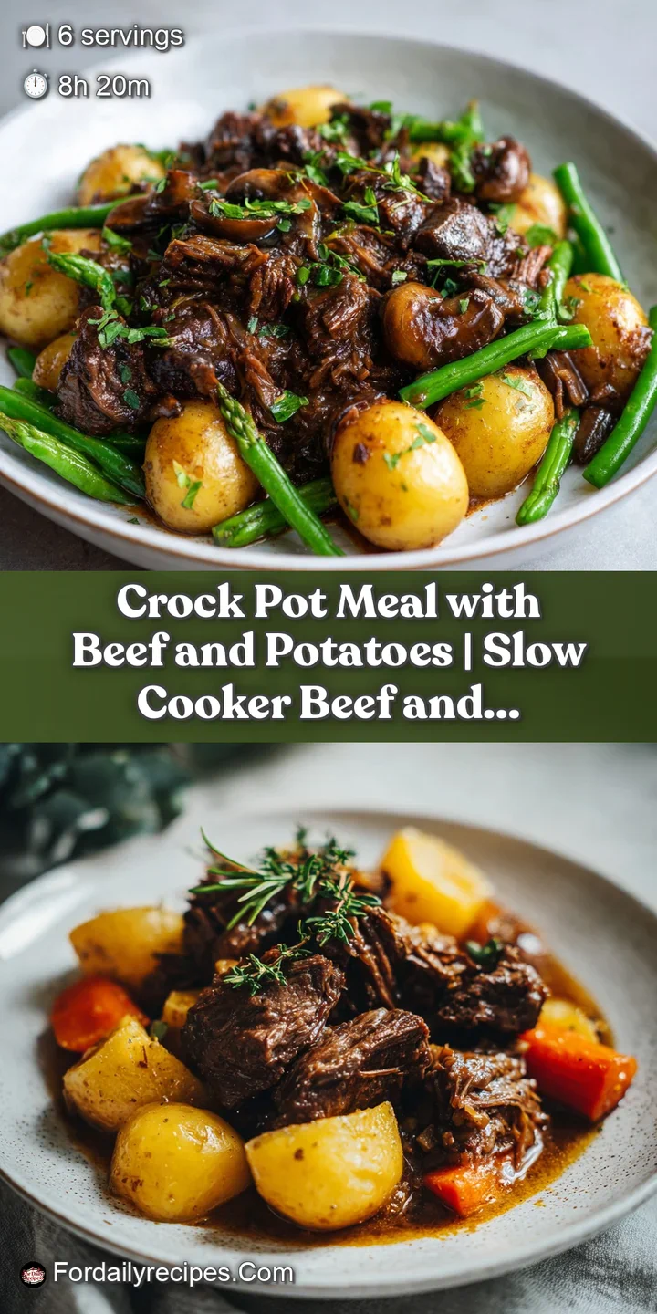 Close-up of tender beef and soft potatoes swimming in a rich, dark gravy, radiating warmth and savory aromas.