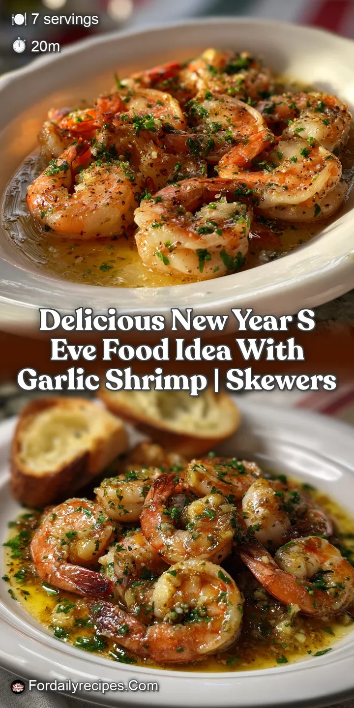 Close-up of succulent shrimp, glistening with garlic oil. The plump, pink seafood is contrasted with vibrant green herbs. ...