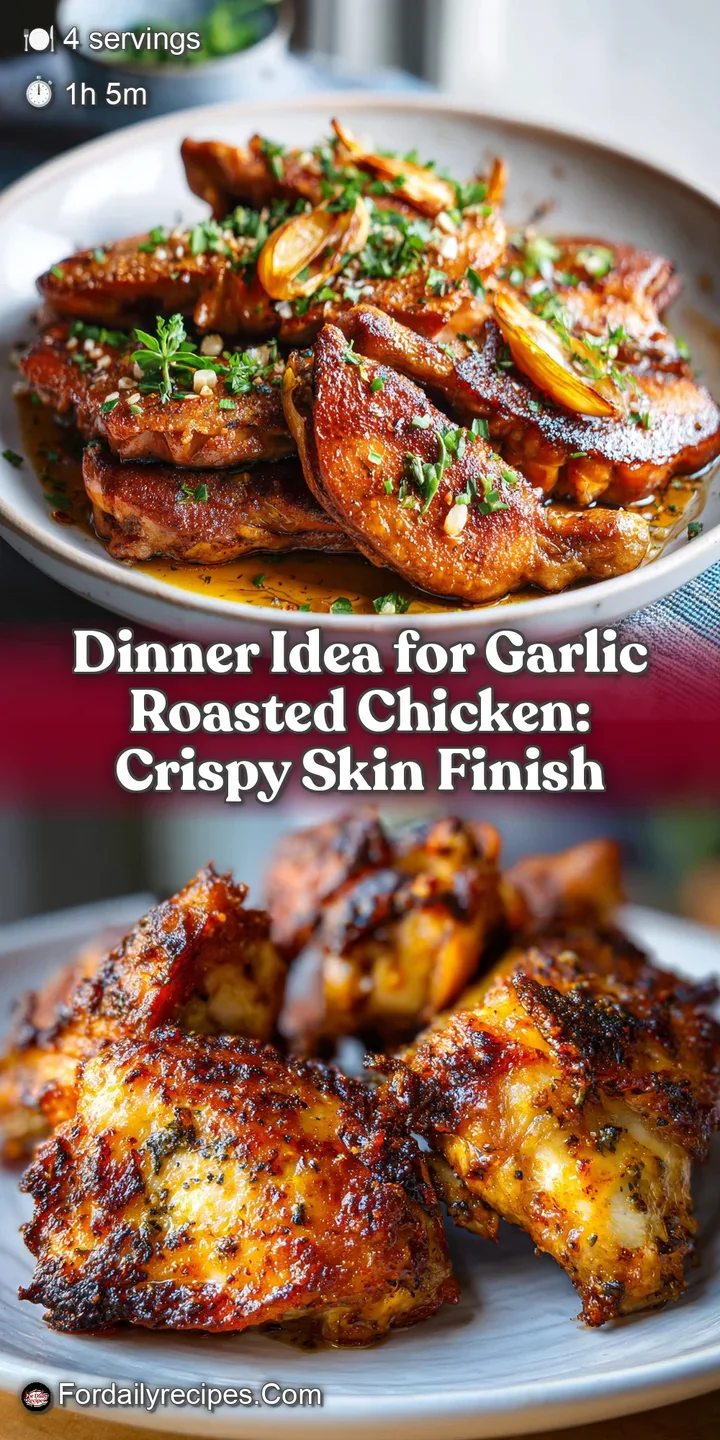 Close-up of juicy roasted chicken, glistening with garlic-herb infused oil, with crispy, browned skin and aromatic steam r...