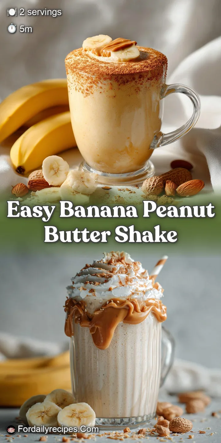 Close-up of a luscious, creamy banana peanut butter shake, highlighting its smooth texture and the contrasting colors of b...