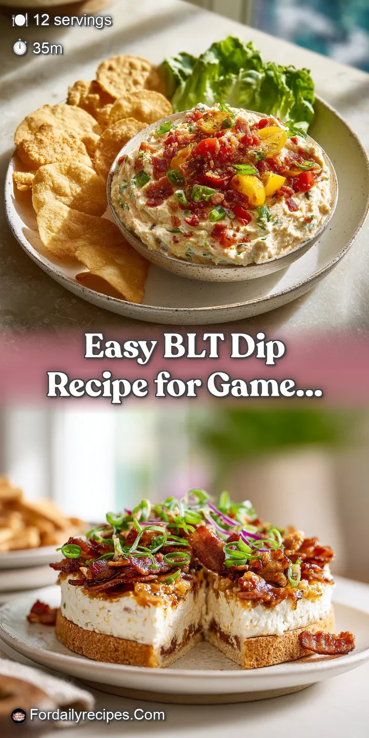 Close-up of a spoonful of BLT dip showing layers of creamy base, smoky bacon bits, juicy tomato, and fresh lettuce.