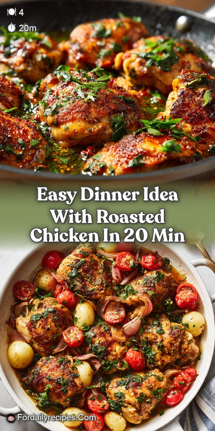 Close-up of juicy roasted chicken, its crispy skin glistening with fat, nestled amongst caramelized, colorful vegetables. ...