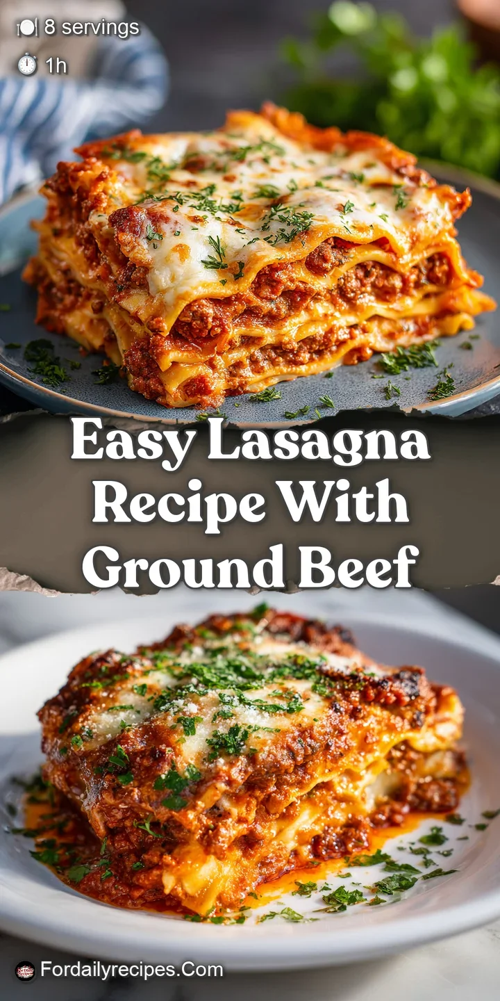 Close-up of a lasagna corner, showing browned cheese with glistening tomato sauce and flecks of herbs, looking warm and in...