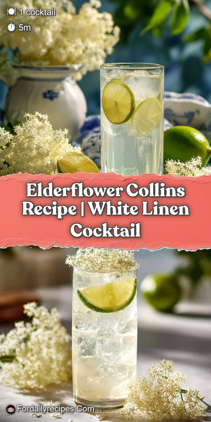 Close-up of an Elderflower Collins; visible condensation, bright citrus notes, and light, airy bubbles for a refreshingly ...