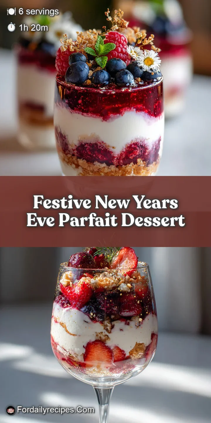 Close-up of a layered parfait. Red berries, creamy white filling, and champagne create a vibrant and festive dessert exper...
