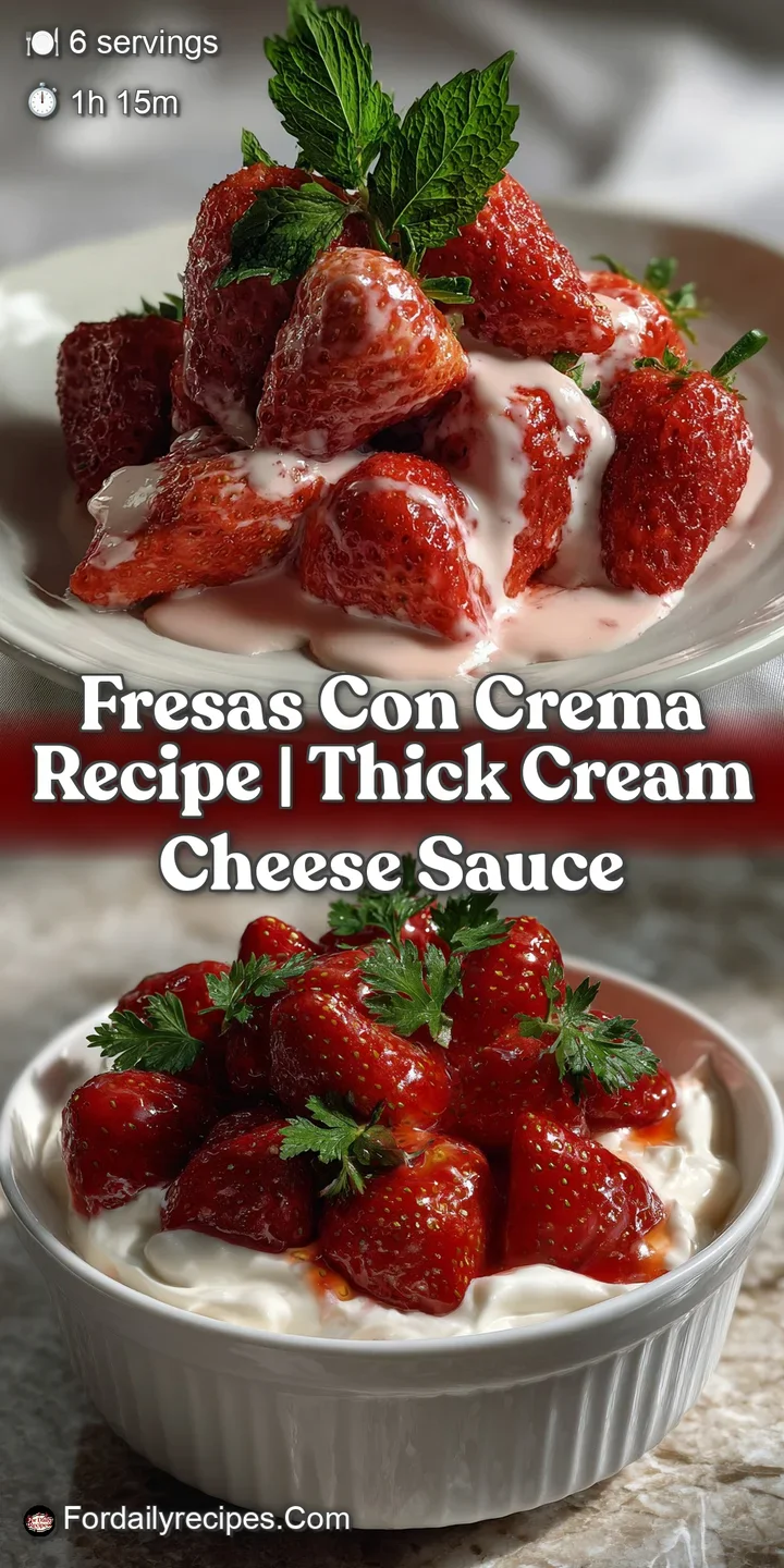 Close-up of juicy, bright red strawberries coated in a luscious, thick cream, the textures contrasting beautifully in the ...