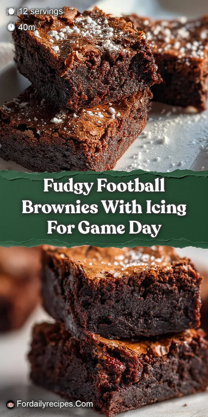 Decadent, chewy brownies shaped as footballs, showing deep chocolate color, crinkled tops, and sweet white icing detail.