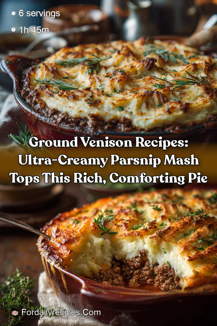 Ground Venison Recipes: Ultra-Creamy Parsnip Mash tops this Rich Comforting Pie