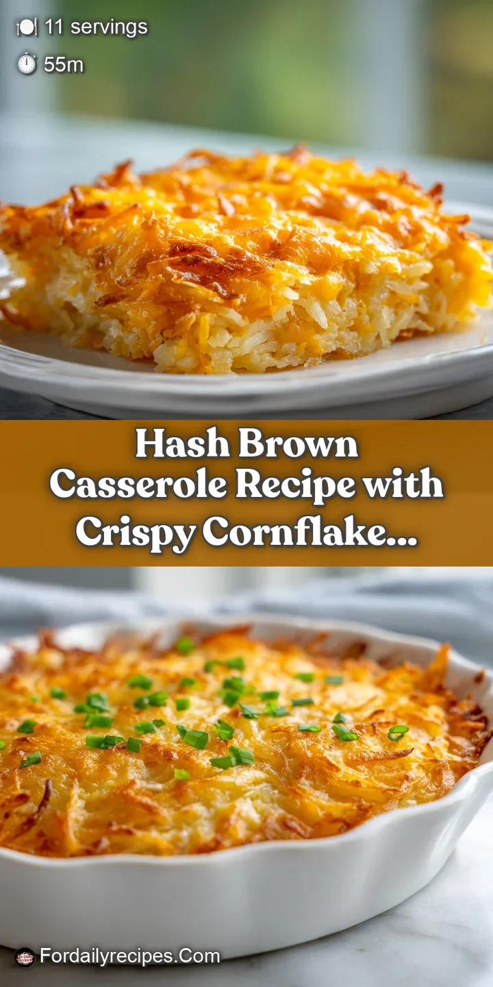Close-up reveals the irresistible texture of crispy, golden-brown topping covering a creamy hash brown casserole. Steam su...