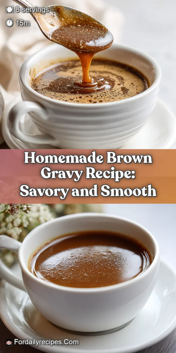 Close-up of warm, dark brown gravy. Swirls and slight sheen suggest a silky smooth texture and deeply flavorful homemade g...