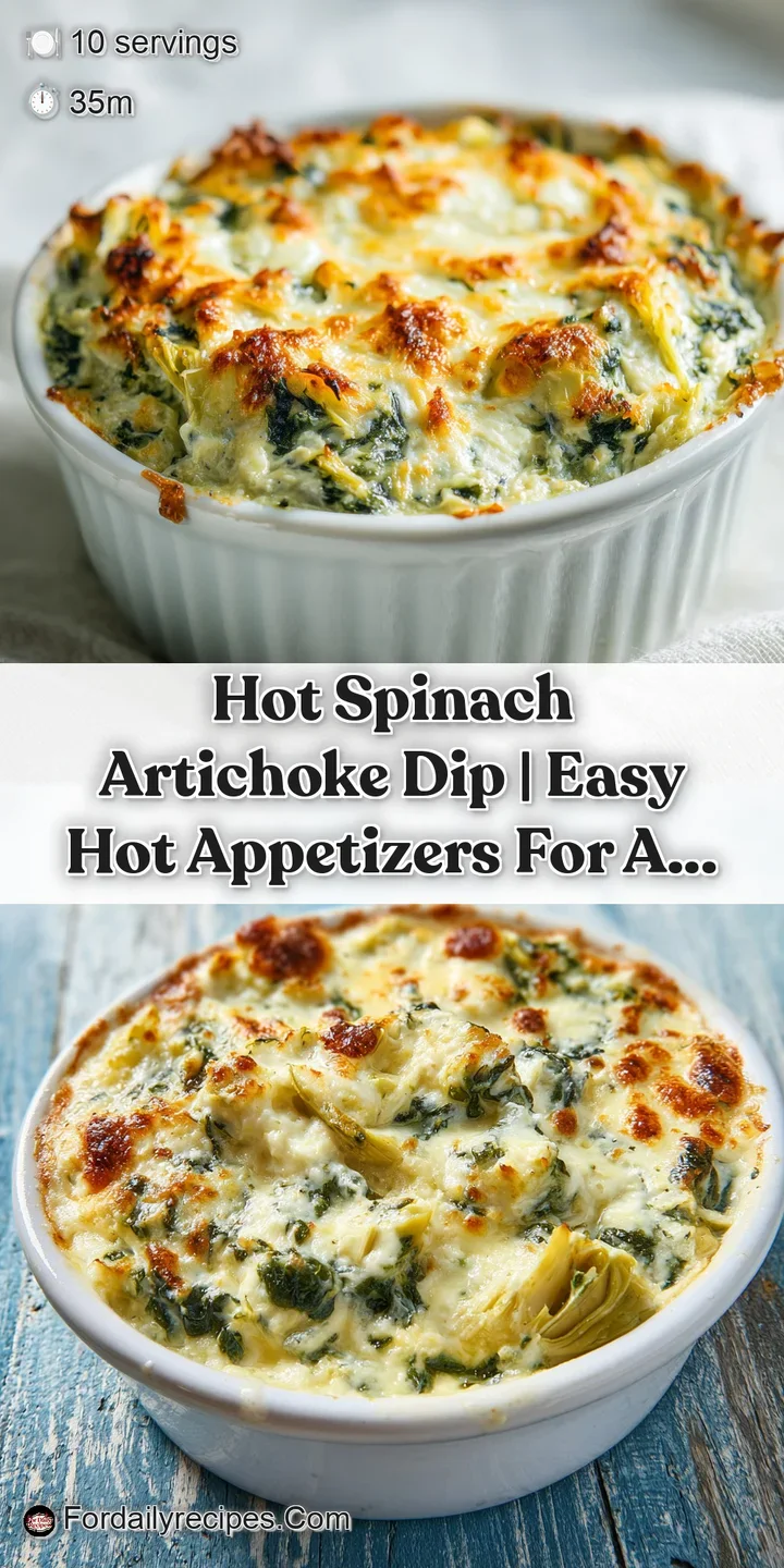 Close-up of creamy, cheesy spinach artichoke dip with visible artichoke pieces and melted mozzarella strings.