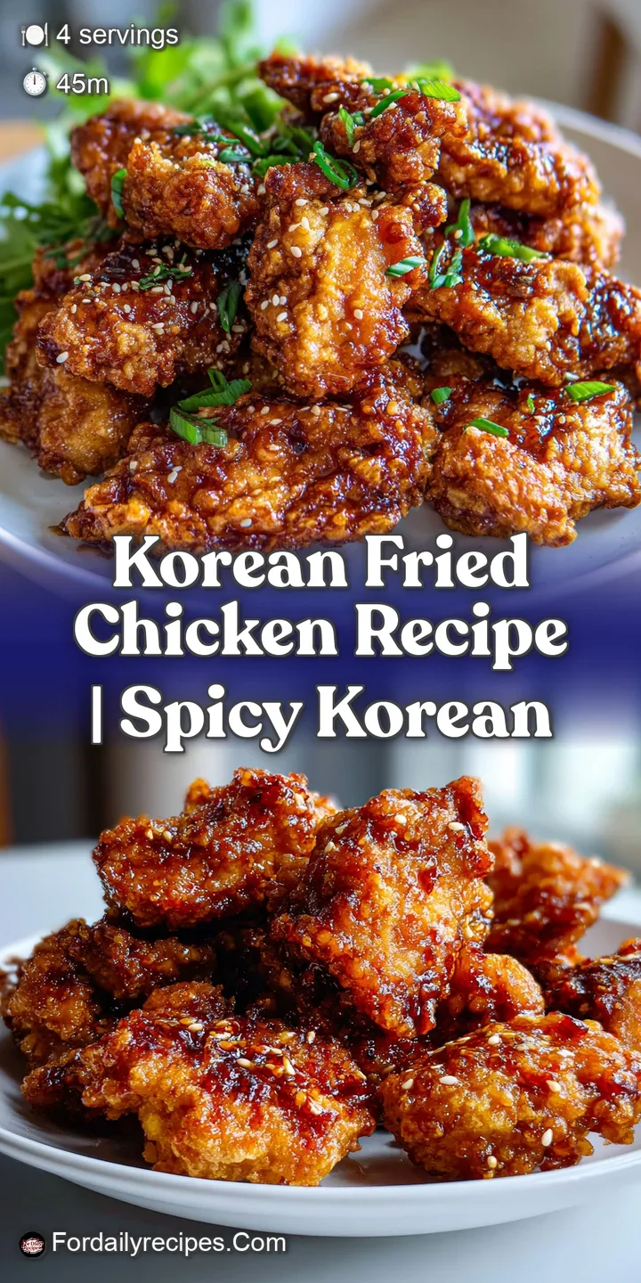 Close-up of shatteringly crisp Korean fried chicken skin, dripping with a sticky, spicy glaze, highlighting the textures a...