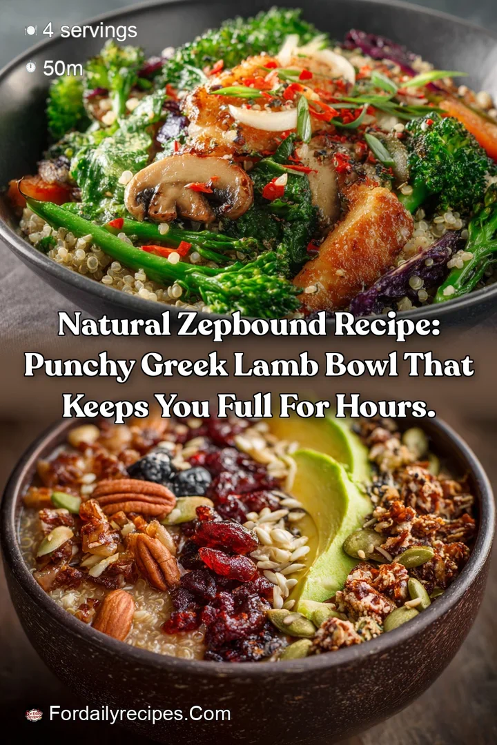 Natural zepbound recipe: Punchy Greek Lamb Bowl that keeps you full for hours.