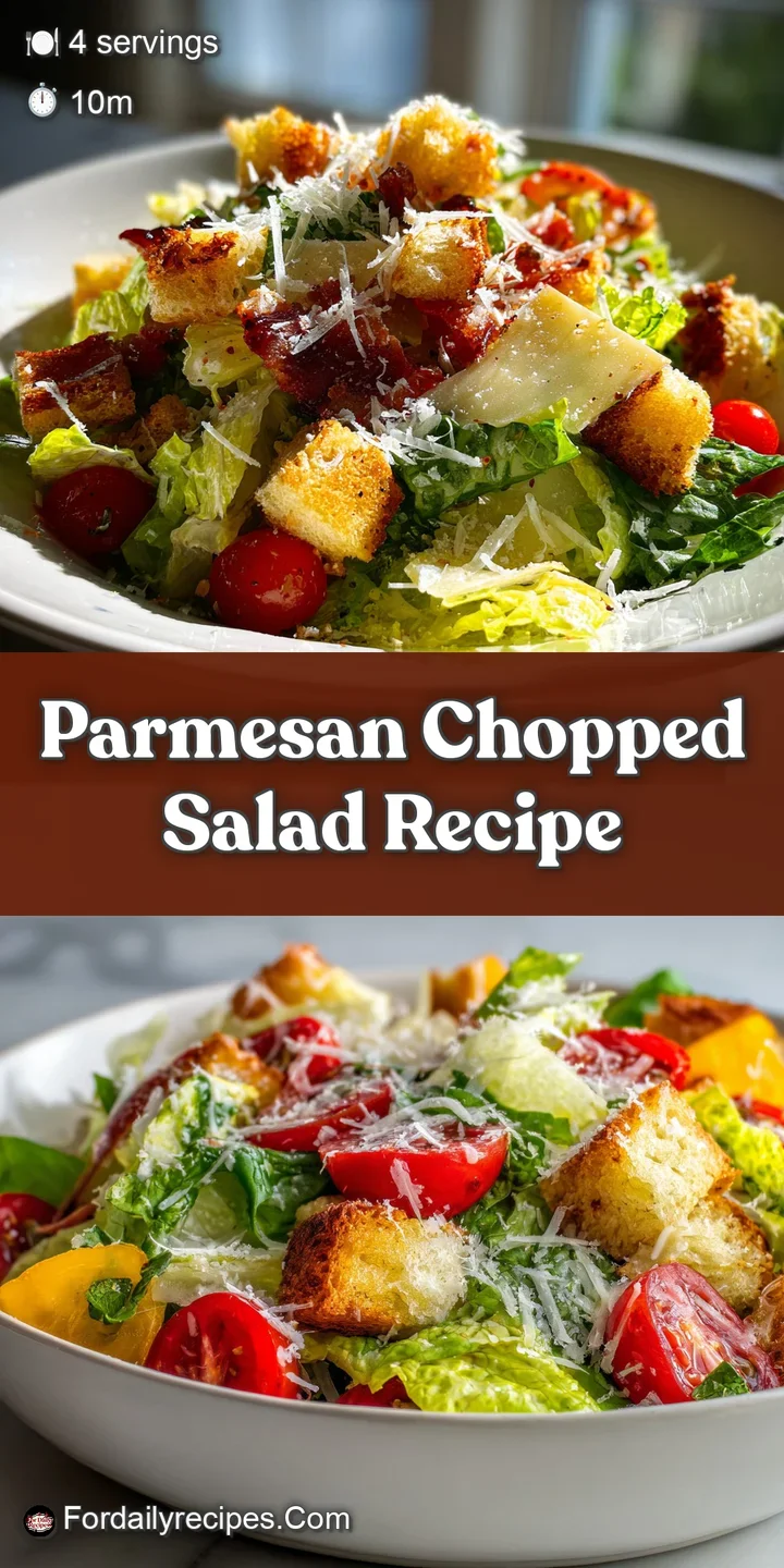 Close-up shot of a parmesan chopped salad featuring crisp lettuce, juicy tomatoes, and savory parmesan cheese with visible...