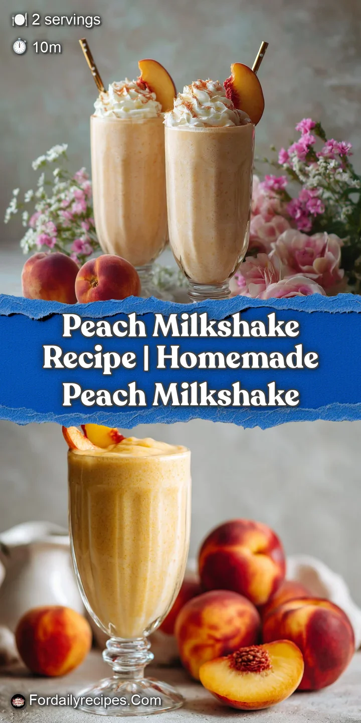 Close-up of a creamy peach milkshake with soft hues and frosty condensation. Whipped cream and peach create a textural del...