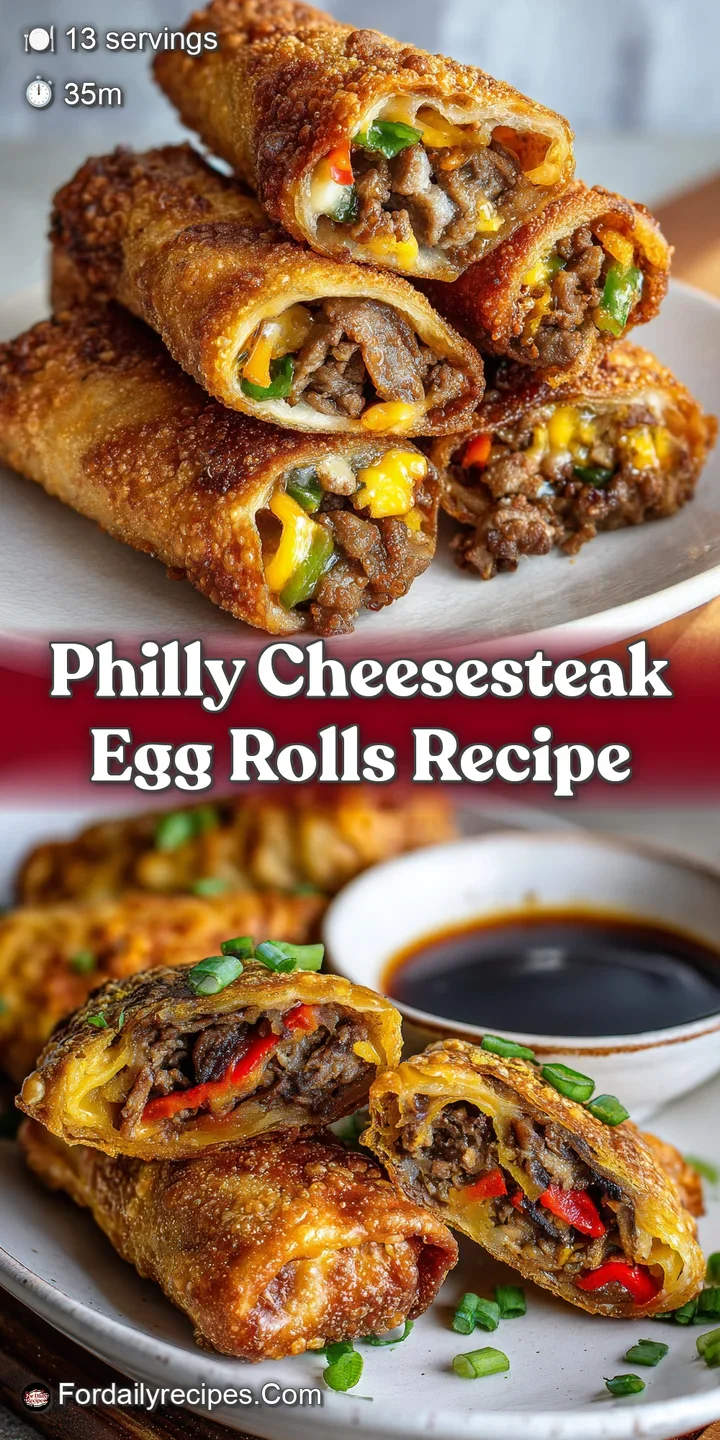 Close-up of a Philly cheesesteak egg roll oozing with melted cheese and tender steak. Golden, crispy wrapper with visible ...
