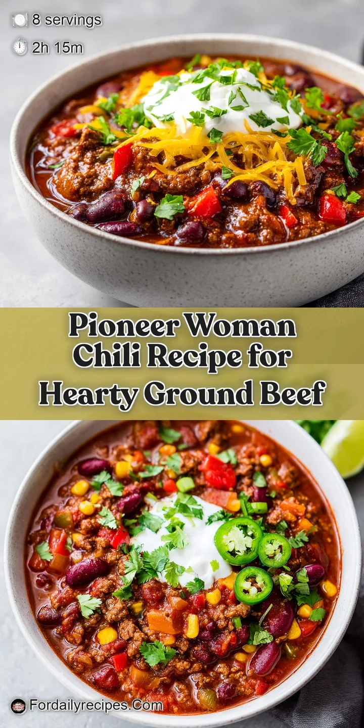 Close-up of chili reveals tender ground beef, soft beans in a thick, glistening tomato-based sauce; inviting, rustic dish.