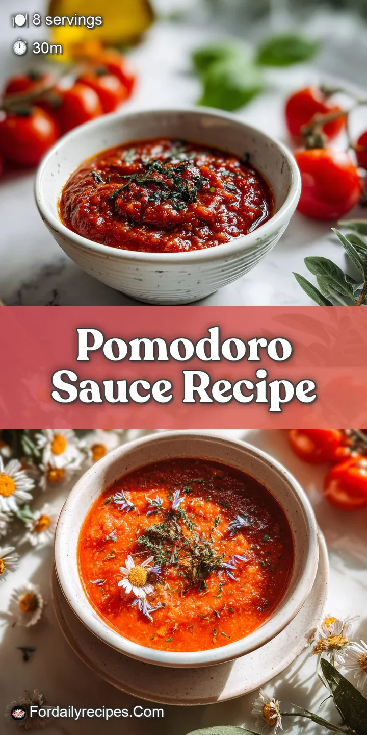 Close-up of glistening pomodoro sauce; vibrant, thick, and textured. Hints of herbs and spices visible, promising a burst ...