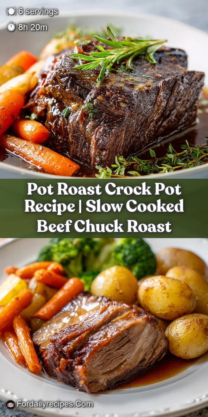 Close-up of slow-cooked pot roast, showcasing the tender, juicy shredded beef and the deep, savory color of the rich gravy.