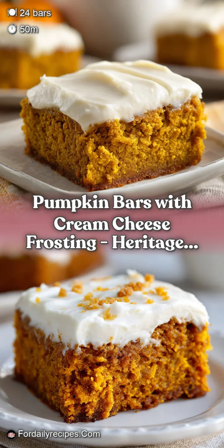 Close-up of a fluffy pumpkin bar square, revealing a moist interior and velvety cream cheese topping.